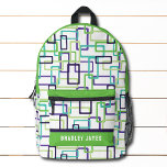 Sac À Dos Imprimé Nom géométrique Abstrait moderne personnalisé<br><div class="desc">Le sac à dos Abstrait Géométrique moderne Motif Personnalisé de nom comporte un motif géométrique moderne en vert et violet sur un arrière - plan blanc avec votre nom, monogramme ou texte personnalisé. Parfait pour l'école, le sport, la salle de sport, les voyages et plus encore. Conçu par ©Evco Studio...</div>