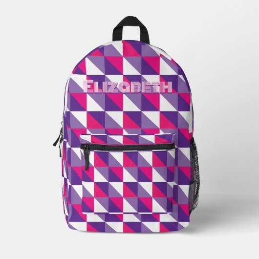 Sac À Dos Imprimé Nom Géométrique Abstrait Rétro Rose Violet & Blanc (Recto)