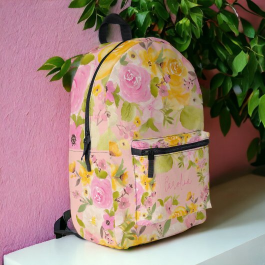Sac À Dos Imprimé Nom jaune rose vif clair nom été floral