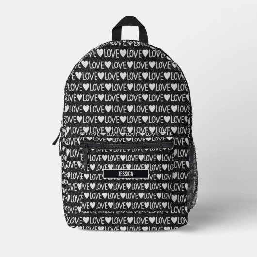 Sac À Dos Imprimé Nom Monogramme Amour Texte Noir Blanc (Recto)