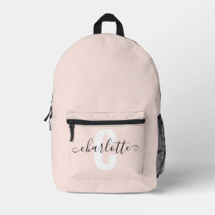 Sac À Dos Imprimé Nom Monogramme Féminin Écriture Rose Pâle