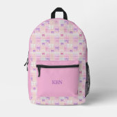 Sac À Dos Imprimé Nom Monogramme Gingham Coquette Rubans Rose Filles (Recto)