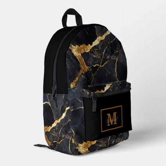 Sac À Dos Imprimé Nom Monogramme Moderne Noir & Or (Coin arrière gauche)