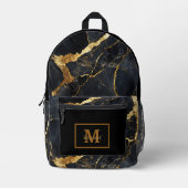 Sac À Dos Imprimé Nom Monogramme Moderne Noir & Or (Recto)