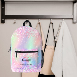 Sac À Dos Imprimé Nom monographique en violet rose holographique