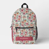 Sac À Dos Imprimé Nom personnalisé Aquarelle Élégante Florale (Recto)