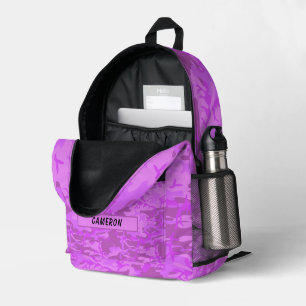 Sac À Dos Imprimé Nom personnalisé Camouflage violet clair Abstrait