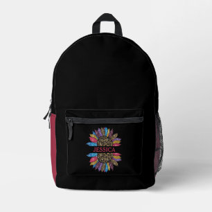 Sac À Dos Imprimé Nom personnalisé Chic Tournesol Léopard Tie Dye