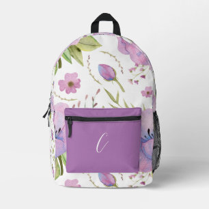 SAC À DOS IMPRIMÉ NOM PERSONNALISÉ CHIC VIOLET PURPLE FLORAL