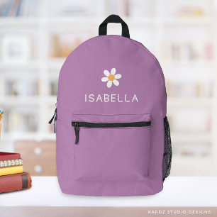 Sac À Dos Imprimé Nom personnalisé de marguerite violette moderne et