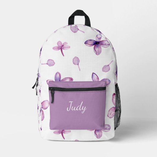 SAC À DOS IMPRIMÉ NOM PERSONNALISÉ DU MOTIF DE FLEURS VIOLET CHIC (Recto)