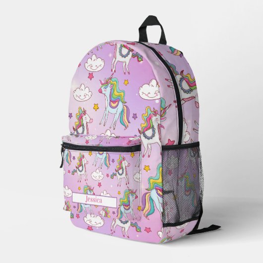 Sac À Dos Imprimé Nom personnalisé du Motif Unicorn mou violet (Coin arrière droit)