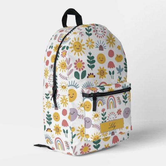 Sac À Dos Imprimé Nom personnalisé du soleil et des fleurs de la fil (Coin arrière gauche)
