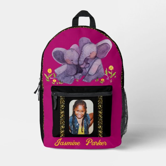 Sac À Dos Imprimé Nom personnalisé Elephant Parties scintillant Lefp (Recto)