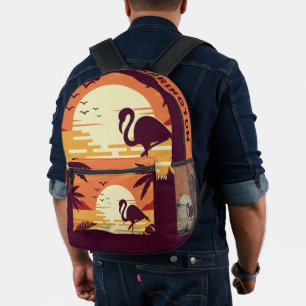 Sac À Dos Imprimé Nom personnalisé Flamant rose de plage tropicale