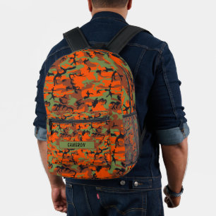 Sac À Dos Imprimé Nom personnalisé Hunter Orange Green Camouflage Br