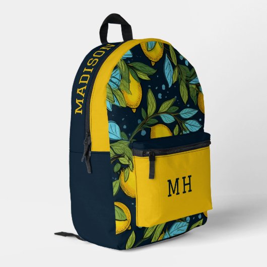 Sac À Dos Imprimé Nom personnalisé & Monogram Lemon Motif (Coin arrière gauche)