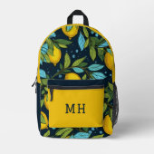 Sac À Dos Imprimé Nom personnalisé & Monogram Lemon Motif (Recto)