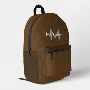 Sac À Dos Imprimé Nom personnalisé Monogramme Élégant Simple Brown