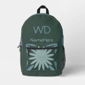 Sac À Dos Imprimé Nom personnalisé Monogramme Vert Bleu Fleurs (Recto)