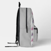 SAC À DOS IMPRIMÉ NOM PERSONNALISÉ MOTIF ÉLÉGANT ROSE ET FLEURS GRIS (Gauche)