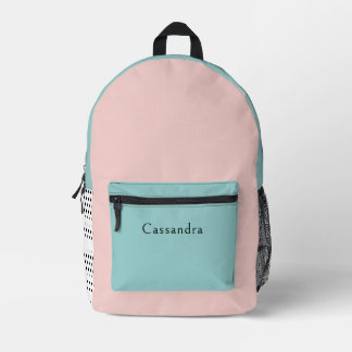 Sac À Dos Imprimé Nom personnalisé rose et vert menthe