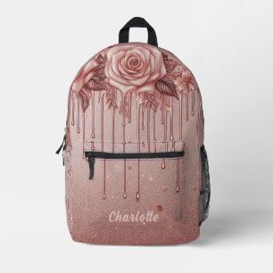 Sac À Dos Imprimé Nom personnalisé Rose Parties scintillant de goutt