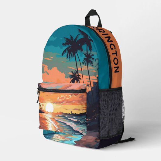 Sac À Dos Imprimé Nom personnalisé Tropical Beach Sunset (Coin arrière droit)