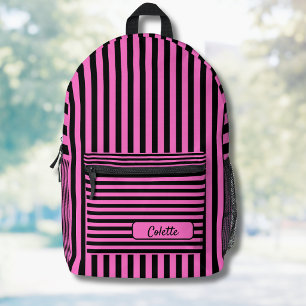 Sac À Dos Imprimé Nom rayé vintage rose néon et noir
