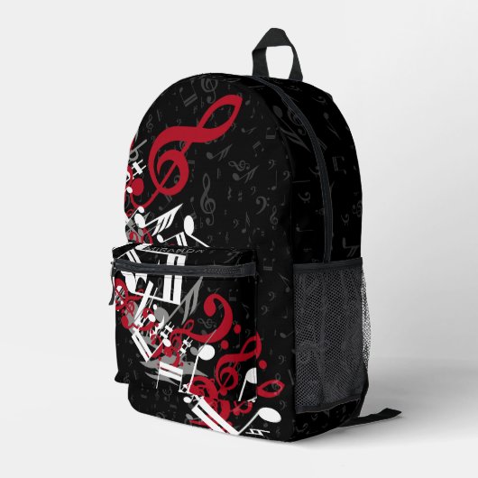 Sac À Dos Imprimé Notes de musique brouillée gris rouge et blanc sur (Coin arrière droit)