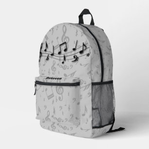 Sac À Dos Imprimé Notes musicales personnalisées en noir et gris
