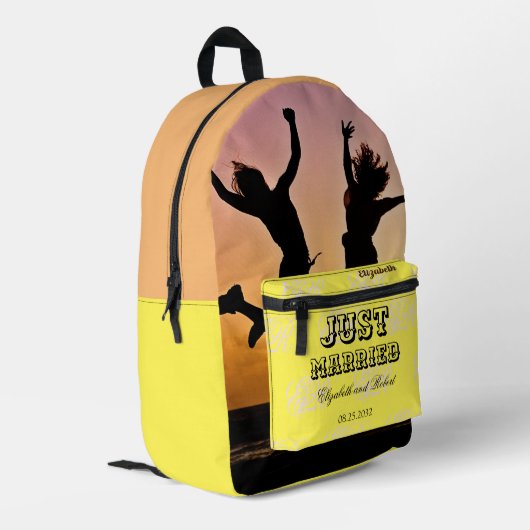Sac À Dos Imprimé Nouveaux mariés jaune et noir Monogramme moderne L (Coin arrière gauche)