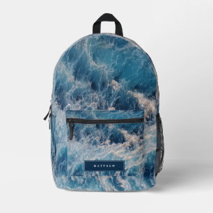 Sac À Dos Imprimé Ocean Blue Waves Nom personnalisé École
