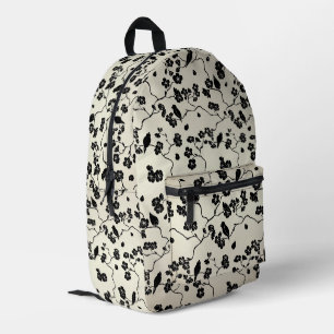 Sac À Dos Imprimé Oiseaux et fleurs de cerisier à motif noir sur bro