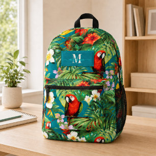 Sac À Dos Imprimé Oiseaux tropicaux et fleurs Nom du monogramme pers