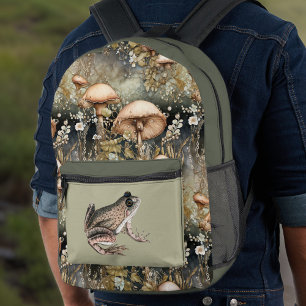 Sac À Dos Imprimé Olivier CottageCore Champignons et Grenouille avec