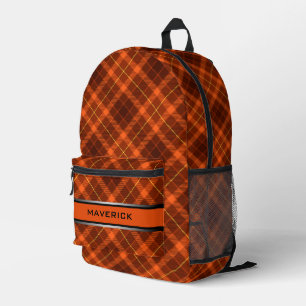 Sac À Dos Imprimé Orange Plaid Motif Modern Masculine Nom personnali