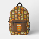 Sac À Dos Imprimé Orange rétro des années 1970, Chouettes vertes sur (Recto)