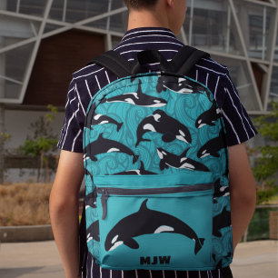 Sac À Dos Imprimé Orcas Tueur Baleines Turquoise Bleu Personnalisé