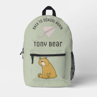 Sac À Dos Imprimé Ours de dessin personnalisé Sage green School