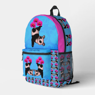 Sac À Dos Imprimé Ours Panda Cute Jongeant Fleurs Roses