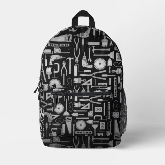 Sac À Dos Imprimé Outils d'atelier Black & Silver (Recto)