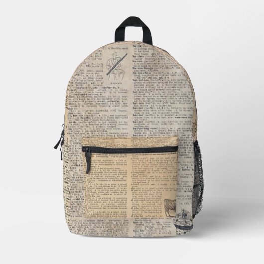 Sac À Dos Imprimé Pages de dictionnaire (Recto)