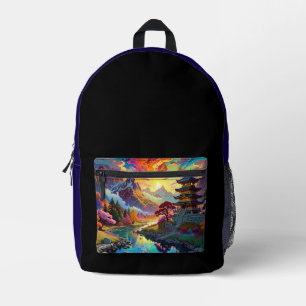Sac À Dos Imprimé Pagode et paysage coloré
