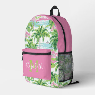 Sac À Dos Imprimé Palmiers tropicaux rose et vert de Preppy Monogram