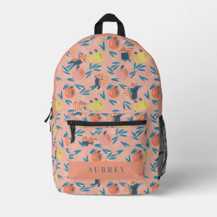 Sac À Dos Imprimé Panda rouge et Motif de pomme corail rose