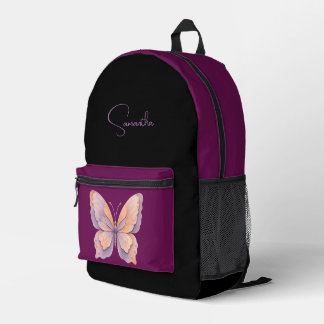 Sac À Dos Imprimé Papillon Élégant Violet Rouge Foncé Nom Personnali