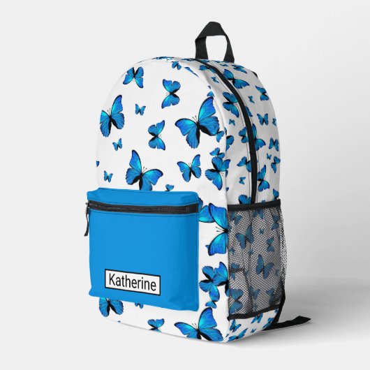 Sac À Dos Imprimé Papillons bleus avec nom (Coin arrière droit)