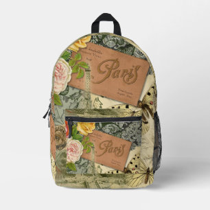 Sac À Dos Imprimé Paris France Art Antique Collage Eiffel Français
