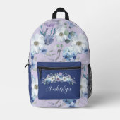 Sac À Dos Imprimé Paris Tour Eiffel Violet Aquarelle Floraison Nom (Recto)